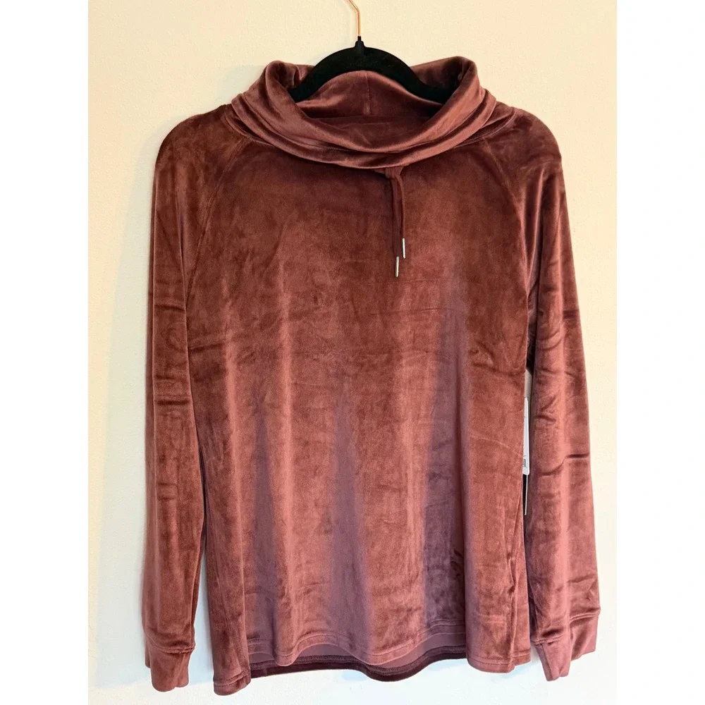 32 Degrees Heat Womens Velour Cowl Neck Pullover Top Decadent Chocolate Small